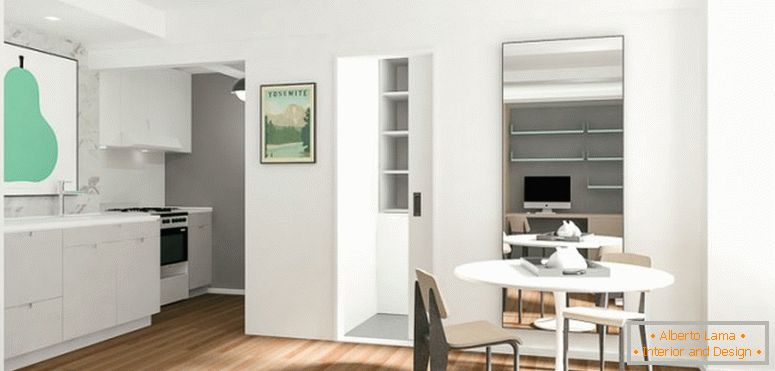 Interior design di un piccolo appartamento in colore bianco