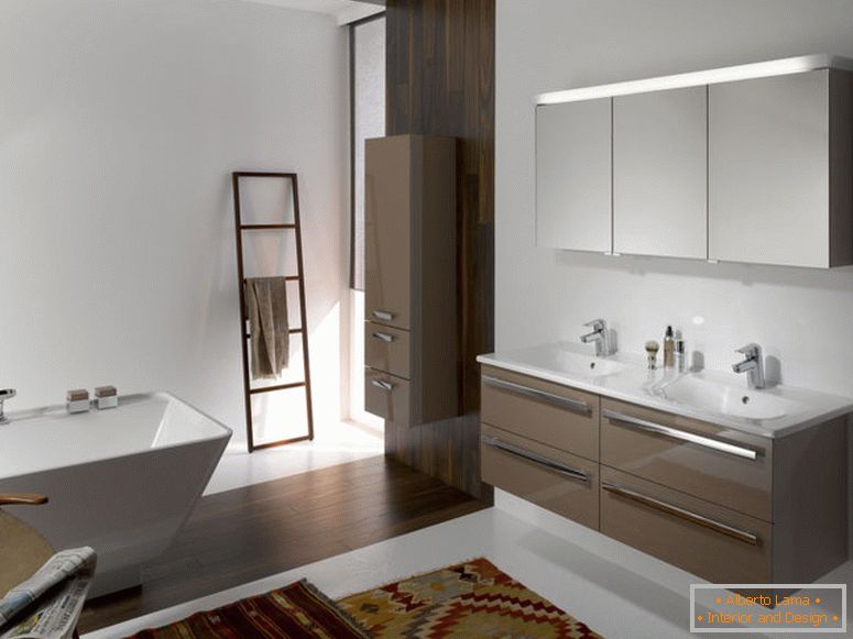 seducenti-modern-bagno-design-idee-accessori-interni-con-marrone-floating-vanity-cabinet-lungo-due-bianco-lavabo-anche-cromo-rubinetto-plus-parete rettangolo-specchio-anche- bianco-free-standing-b