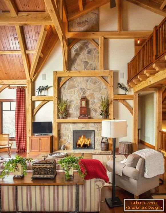 Interior design della casa dal legno - foto del soggiorno