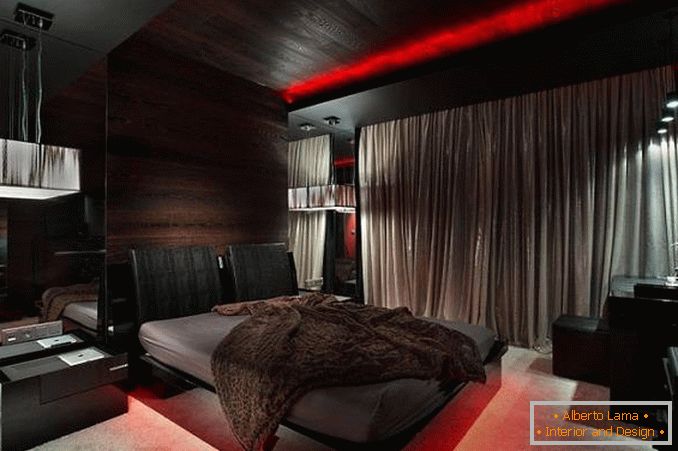 design della camera da letto in nero e rosso, foto 18