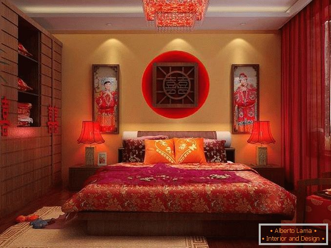 disegno della camera da letto nei toni rossi foto, foto 2