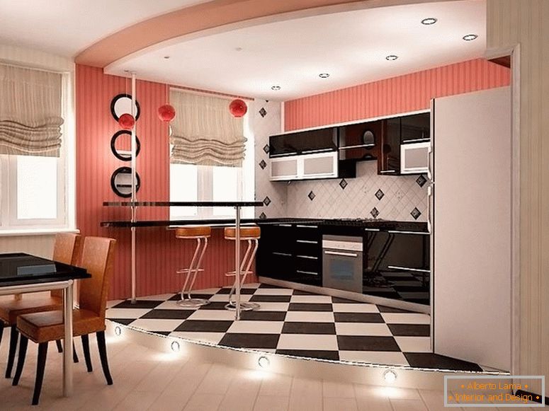Diversi tipi di pavimenti in cucina-studio