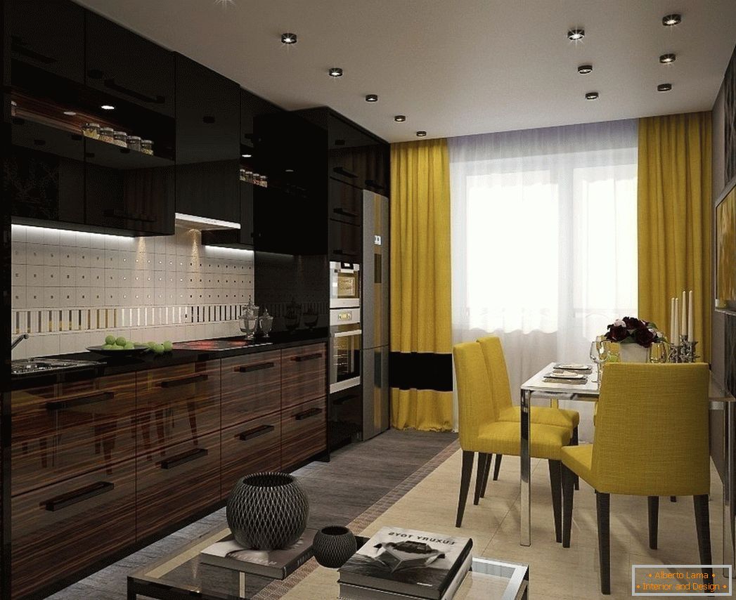 Interno cucina nero e giallo