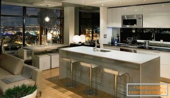 design della cucina combinato con il soggiorno in appartamento, foto 25