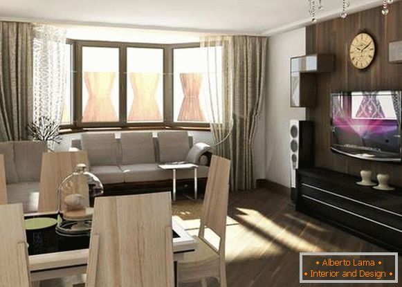 design della cucina del soggiorno con una vetrata, foto 29