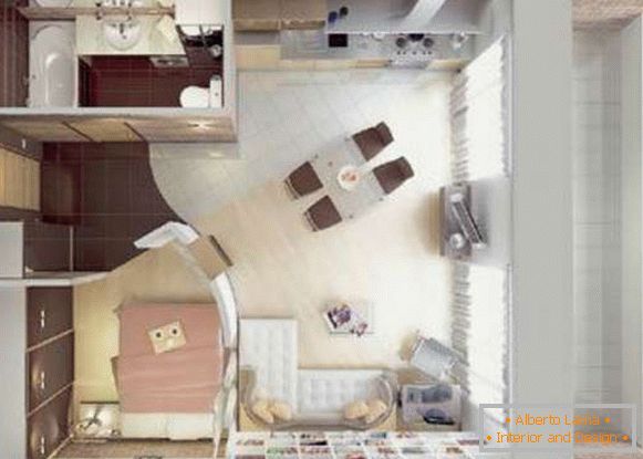 design di cucina combinato con soggiorno di piccola area, foto 53