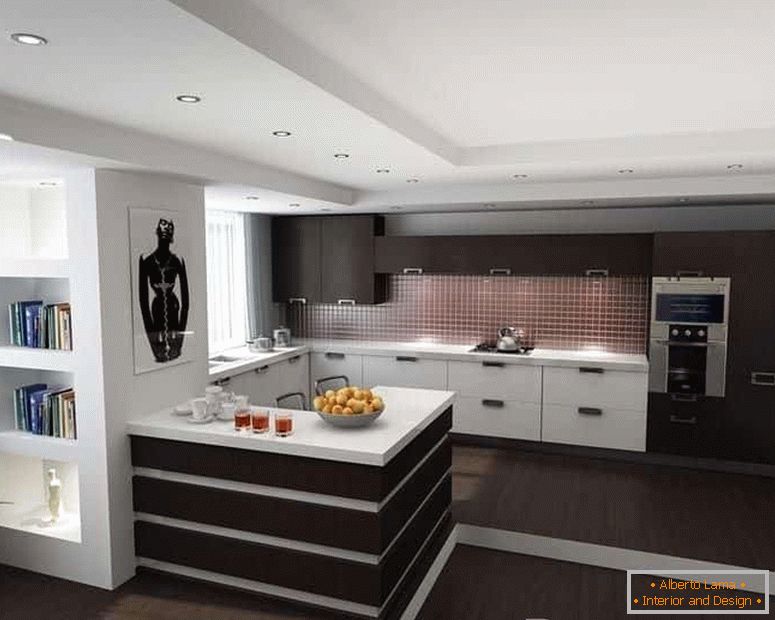 Soffitto a due livelli in cucina in stile high-tech
