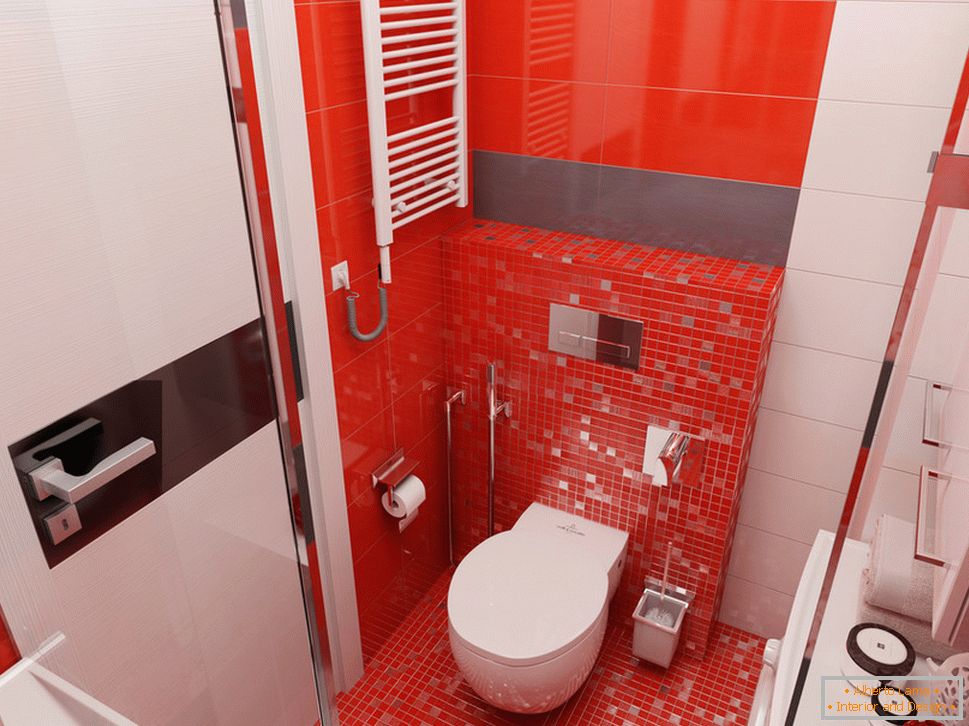 Design del bagno con accenti rossi