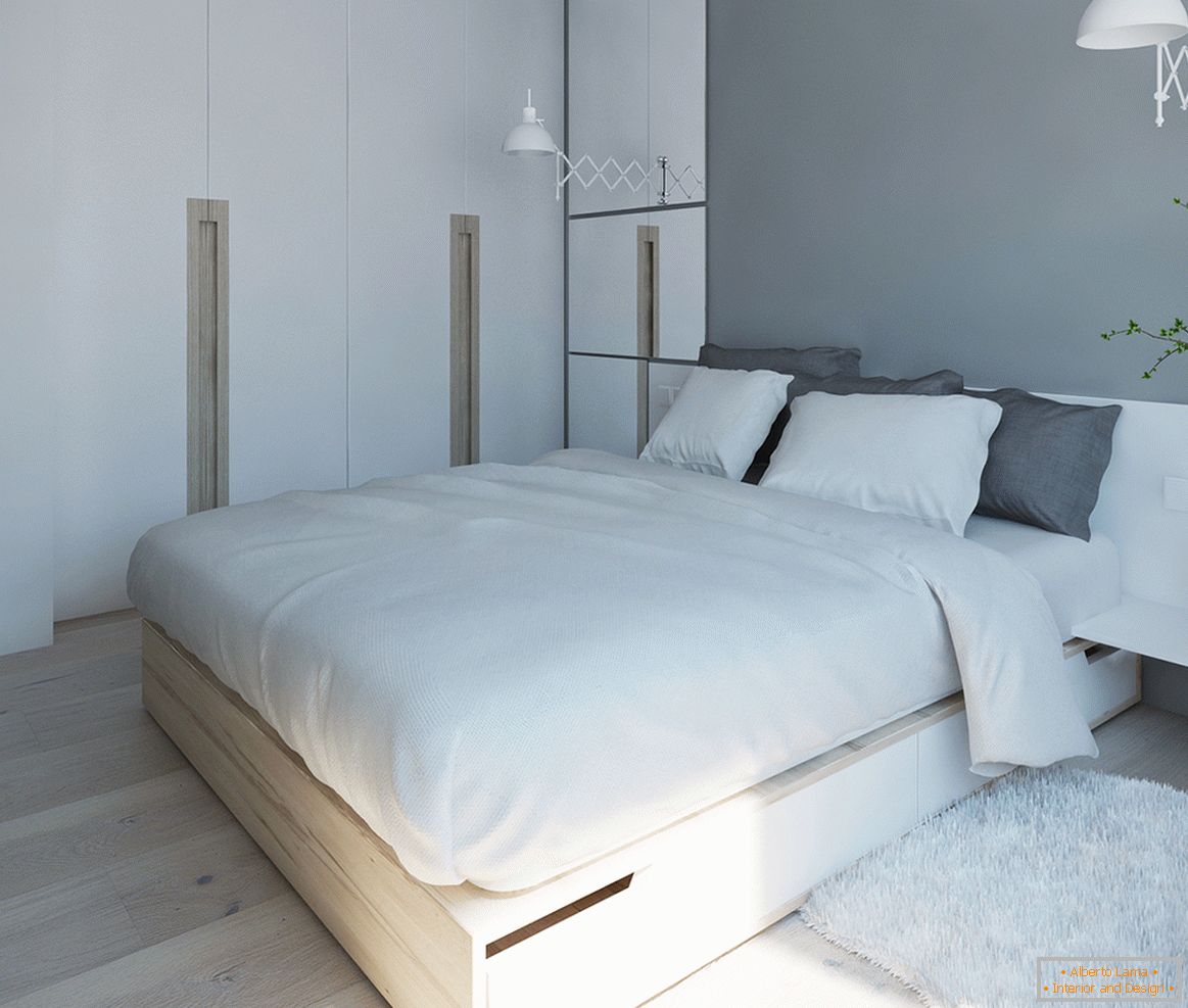 Camera da letto in tavolozza grigio-bianco