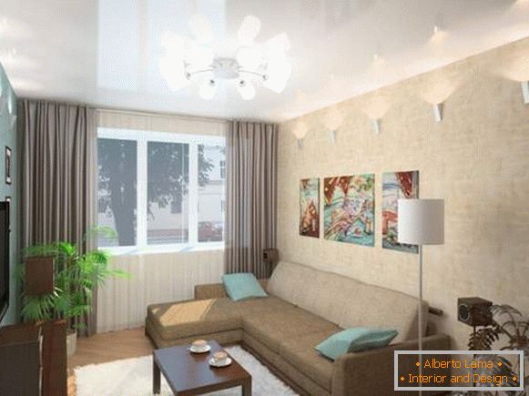 Progettazione di piccoli appartamenti Kruscev - interno della sala in un appartamento di una stanza