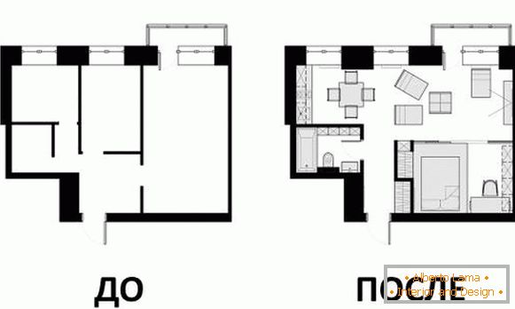 Design appartamento di design 40 mq - disegno prima e dopo
