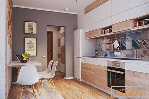 Comoda cucina nell'appartamento monolocale di design di 40 mq