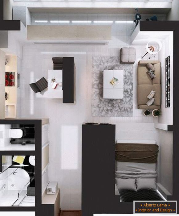 Studio di progettazione del progetto di design - come dividere la camera da letto e la sala