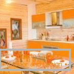 Combinazione di arancione e legno in cucina