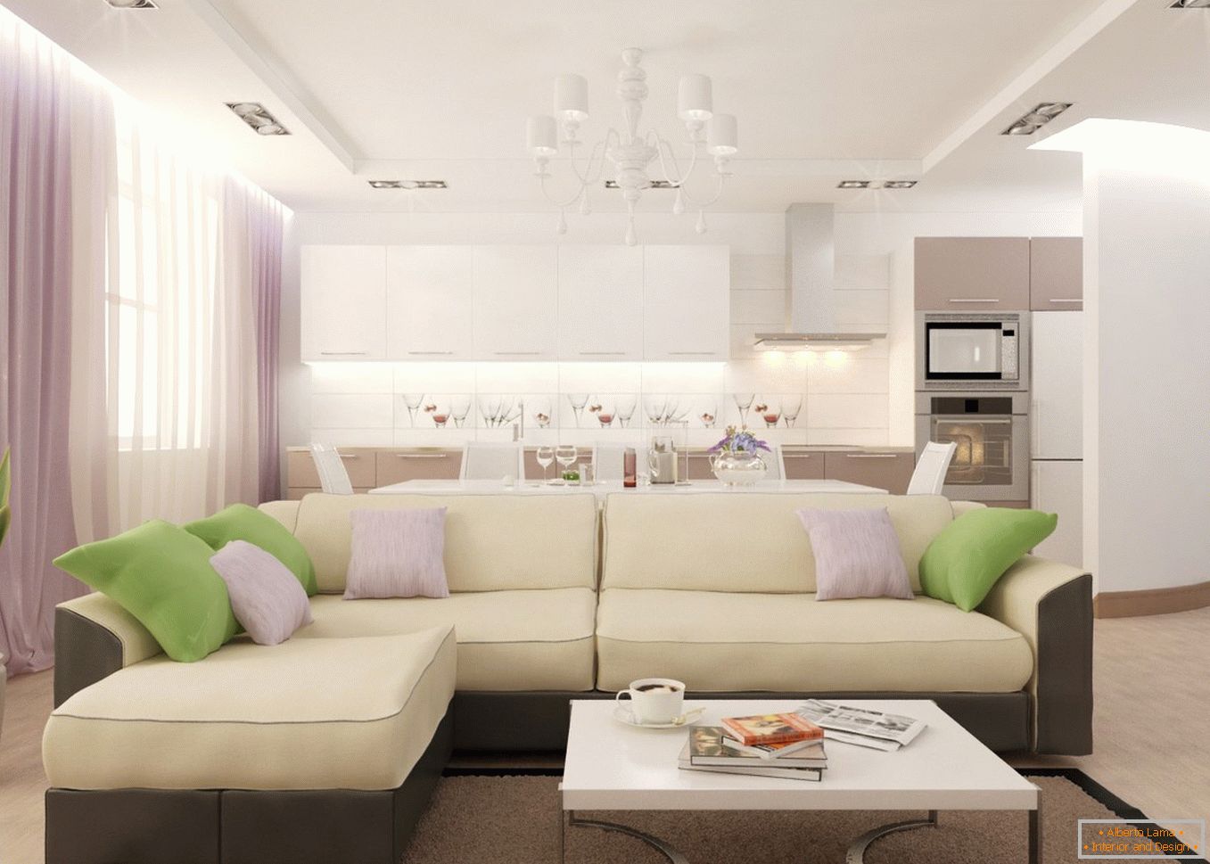 Un ampio divano nella cucina-soggiorno