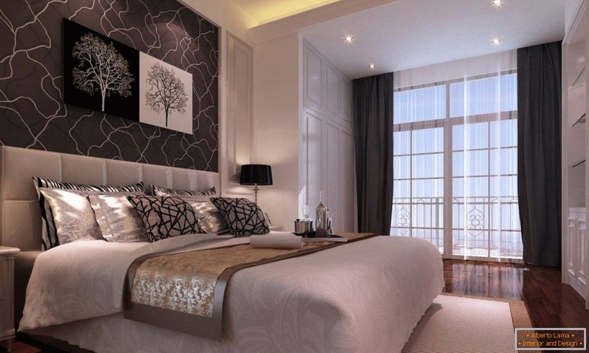 Design della camera da letto in bianco e nero