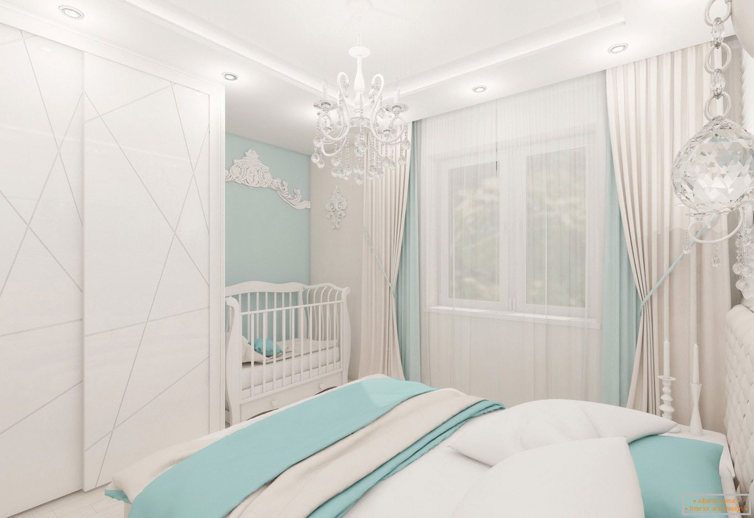 Design della camera da letto in colori chiari