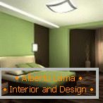 La combinazione di verde e marrone all'interno della camera da letto
