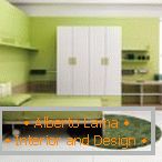 Design insolito della camera da letto nei colori verde e bianco