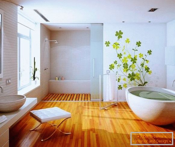 Design del bagno con pavimenti in legno