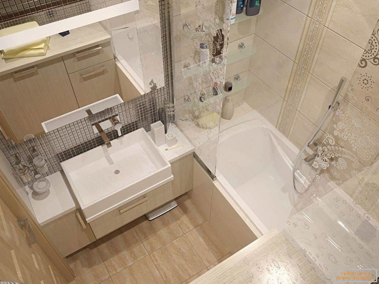 Design del bagno in una casa a pannelli di colore beige