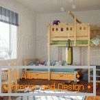 Camera per bambini con mobili in legno