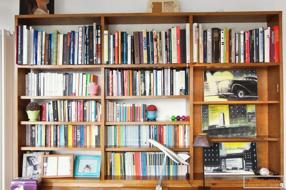 Un rack con un numero enorme di libri e piccoli oggetti