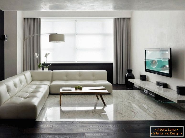 Uno dei colori più utilizzati per la decorazione degli interni in stile minimalista è il grigio. Una vasta gamma di sfumature di grigio consente al designer di disporre di accenti luminosi, rendendo la stanza più spaziosa. 