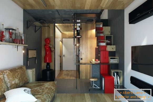 Elegante camera di design per l'appartamento di 18 mq