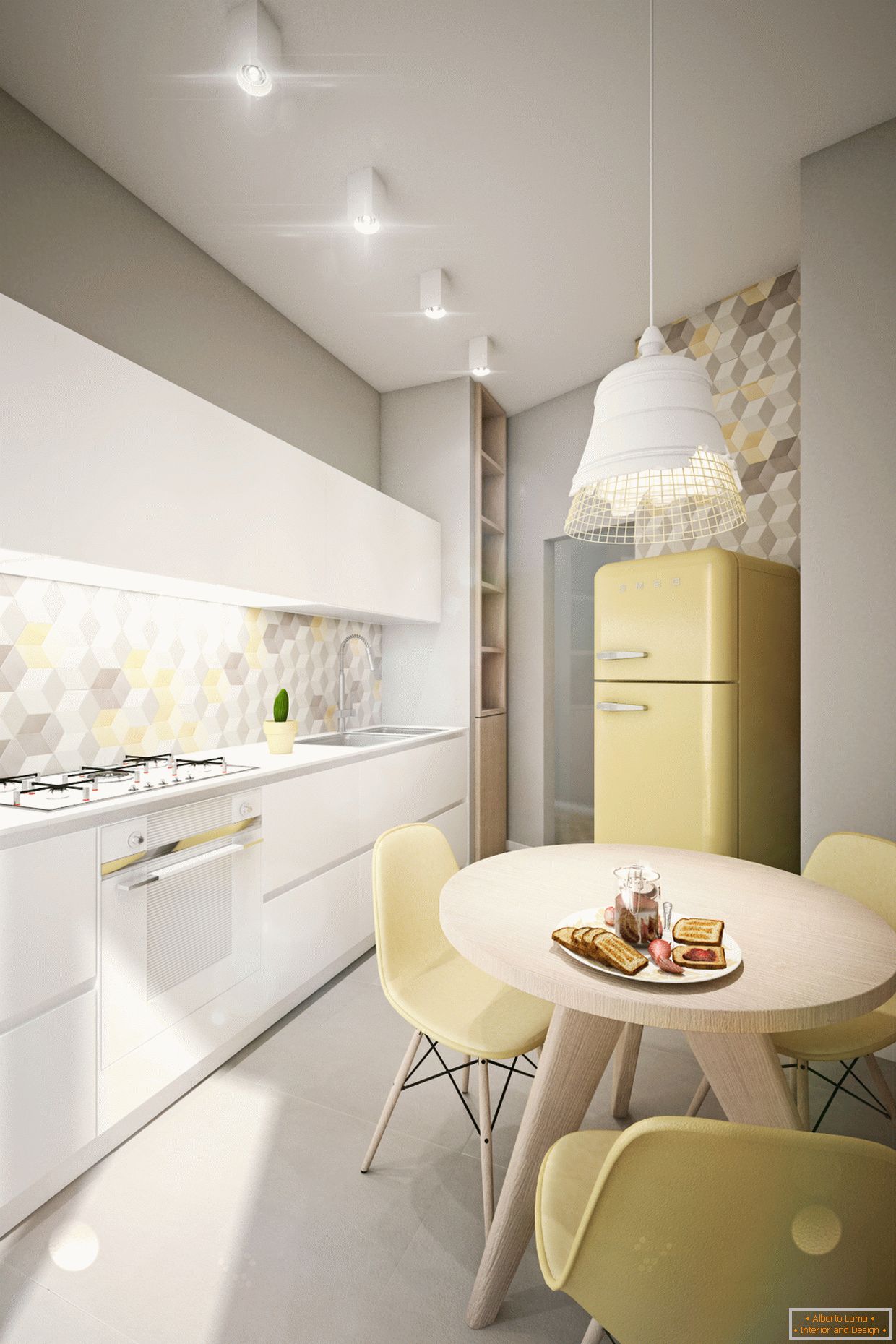 Appartamento di design in colori pastello: cucina