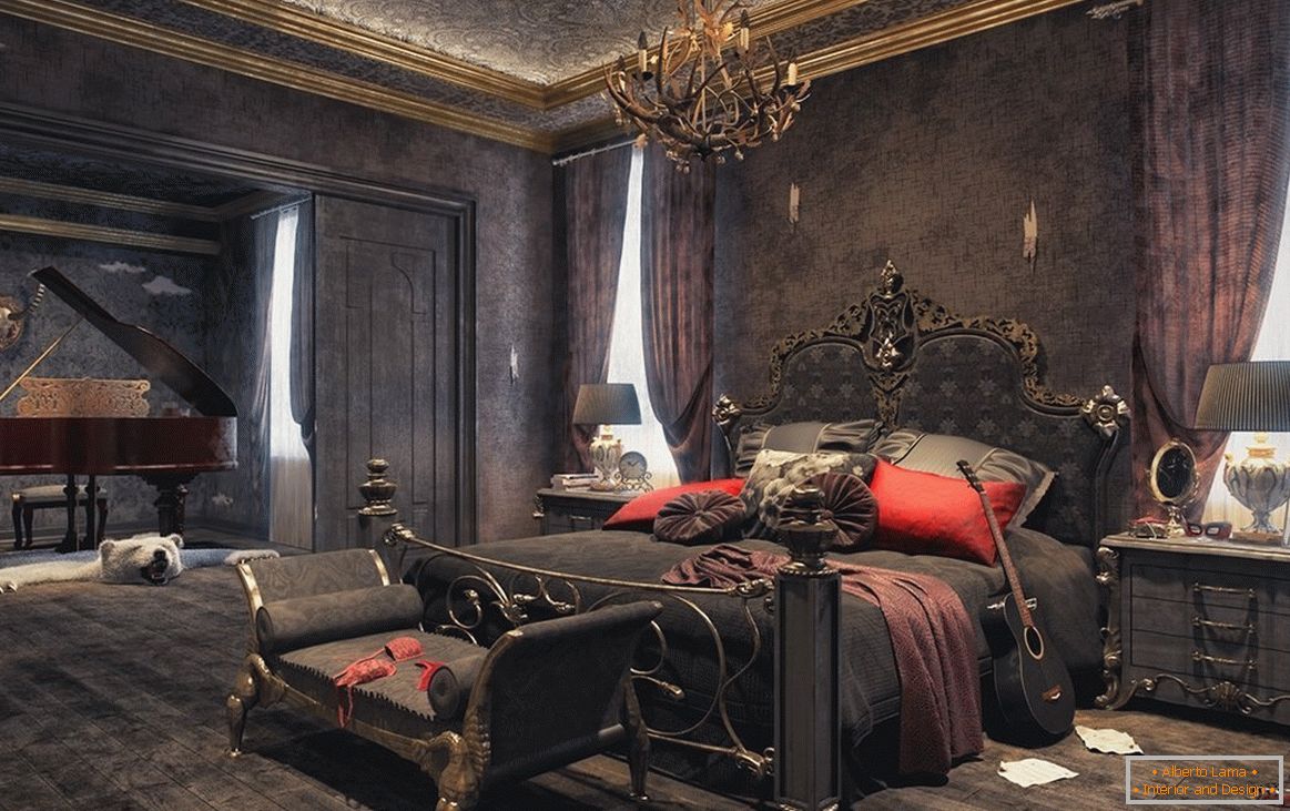 Camera da letto in stile gotico в темных тонах