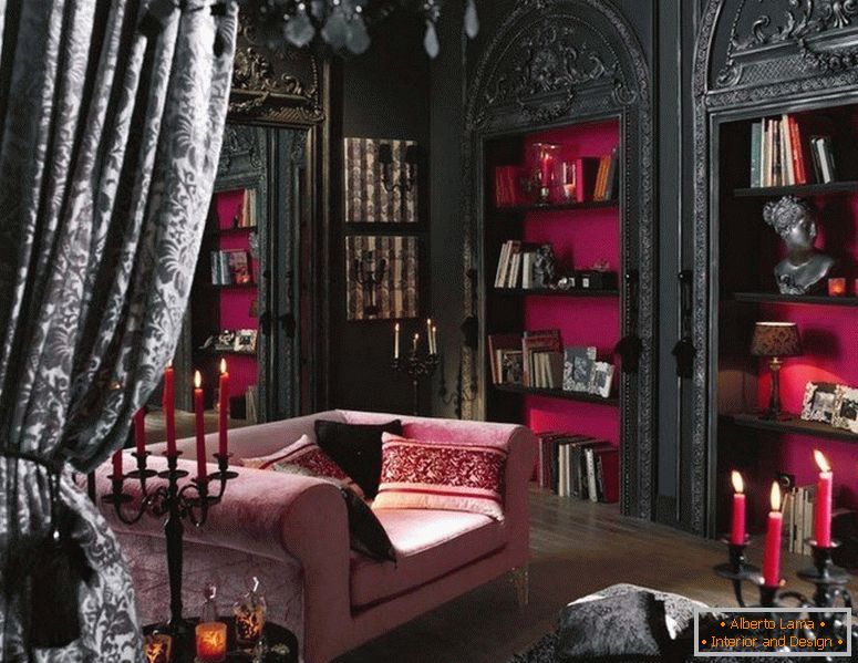 L'oscuro interno del soggiorno in stile gotico