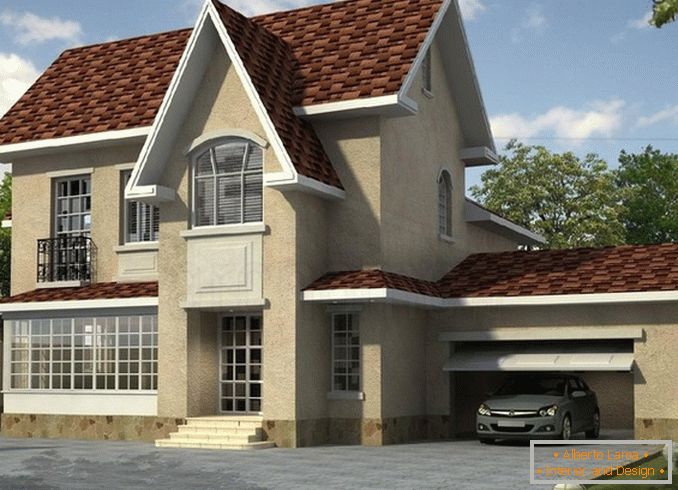 Disegni moderni di case con un garage sotto lo stesso tetto (lato terra) foto