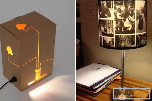 Lampade da tavolo in cartone e fotografie