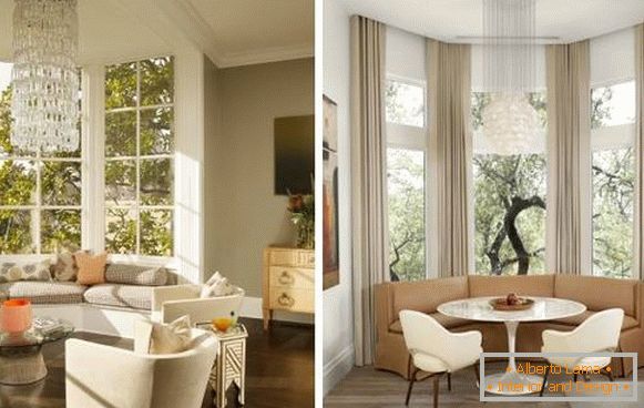 Design della cucina del soggiorno con una vetrata nello stile di lusso