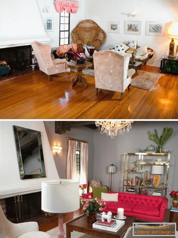 Design glamour del soggiorno in una casa privata in grigio