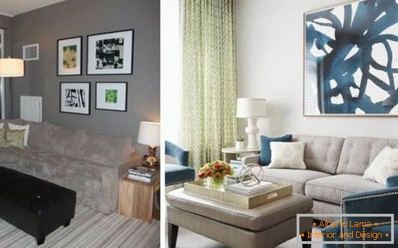 Design elegante di una casa privata all'interno: soggiorno prima e dopo