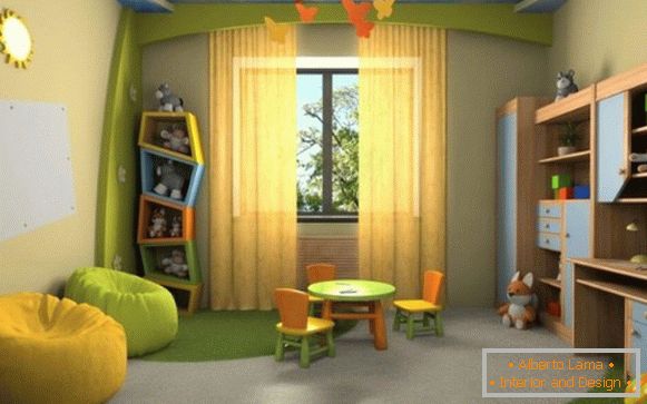 interno di una stanza per bambini in colori naturali per una ragazza