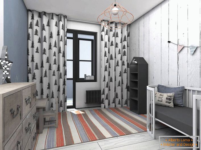 Stile loft all'interno della stanza dei bambini nell'appartamento in città di Mosca.