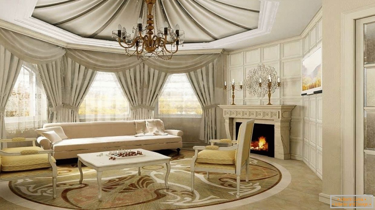 Design del soggiorno con tessuti in stile classico