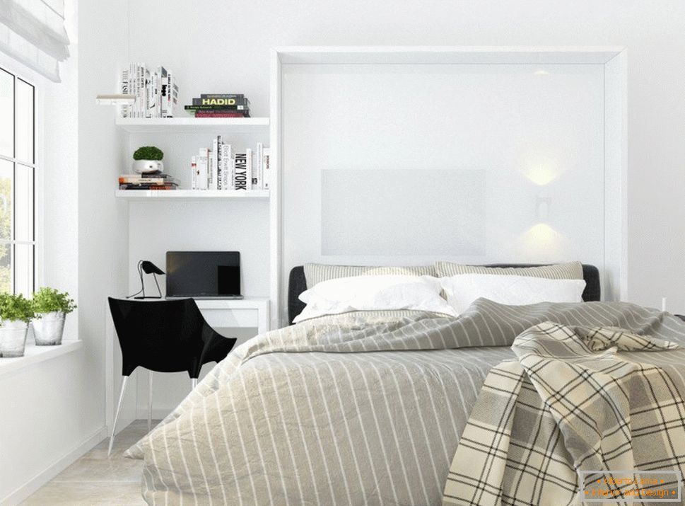 Camera da letto nello stile del minimalismo bianco