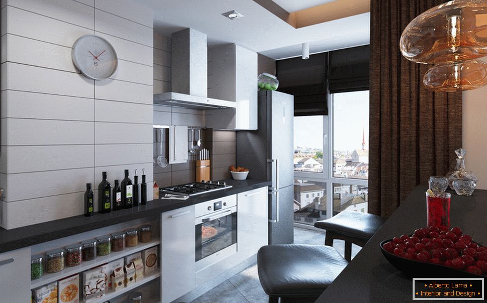 Interno di un piccolo appartamento in colori chiari - кухня