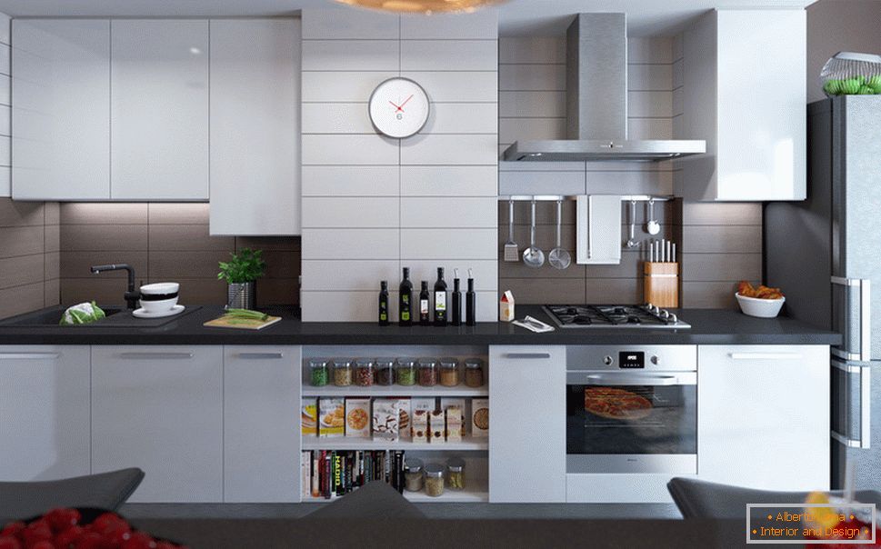 Interno di un piccolo appartamento in colori chiari - дизайн кухни
