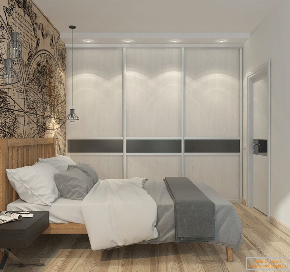 Interno di un piccolo appartamento in toni di grigio - интерьер спальни