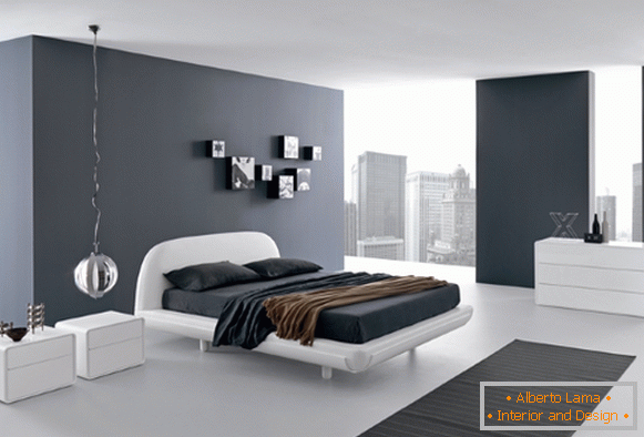 Camera da letto in bianco e nero in stile high-tech