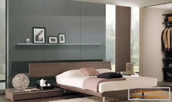 Camera da letto moderna in stile high-tech - combinazione di colori