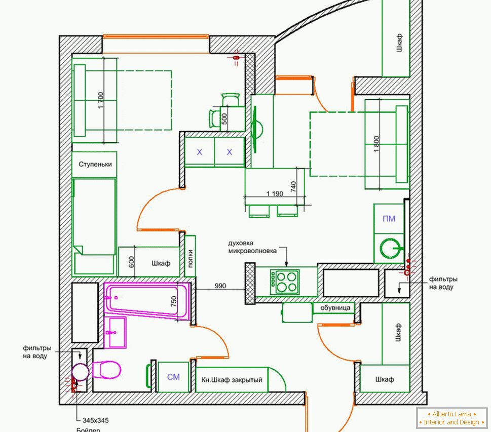 La disposizione dell'appartamento è inferiore a 50 m2