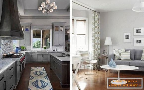 Colore grigio all'interno della cucina e del soggiorno - una selezione di foto
