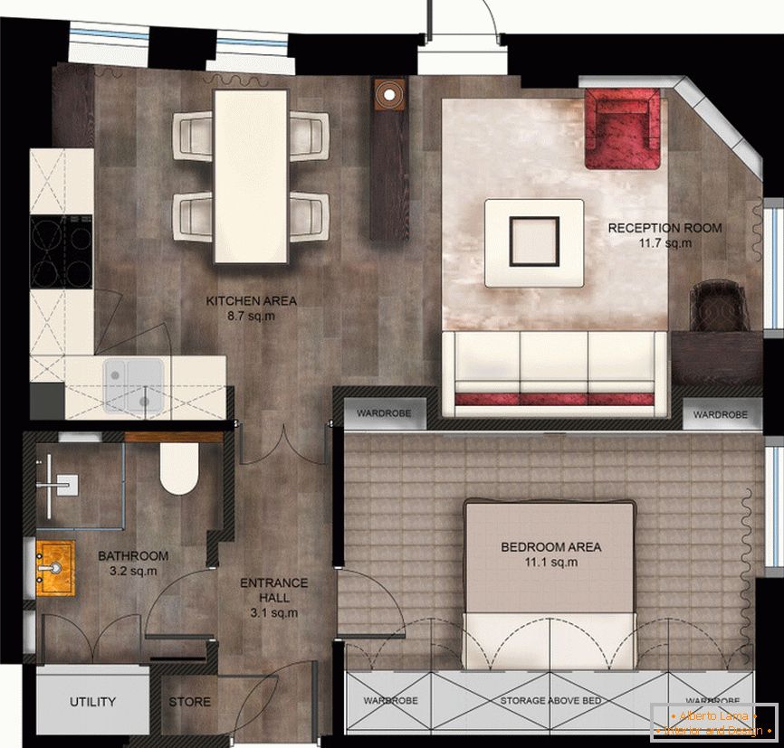 Il layout di un elegante piccolo appartamento