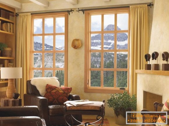 Progettazione di una finestra nel soggiorno - foto di finestre in legno